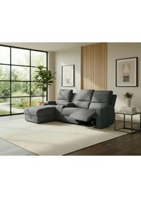Ecksofa OTTO HOME "NAPORI Struktur, Multimediasofa, 3er Kinosessel XXL, L-Form", grau (anthrazit), B:240cm H:102cm T:155cm, 100% Polyester, Sofas, Ecksofa, Kinosofa, manuelle o. elektr. Relaxfunktion, Staufach, Getr&auml;nkehalter