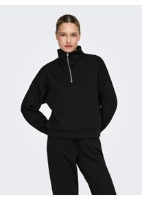 Sweater Only Play "ONPLOUNGE HN LS HZ DS SWT NOOS", Damen, Gr. M, schwarz, Sweatware, Obermaterial: 80% Polyester, 15% Viskose, 5% Elasthan, unifarben, loose fit h&uuml;ftlang, Rundhals, Sweatshirts Sweater, Materialmix, loose fit