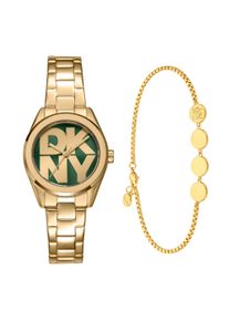 Quarzuhr DKNY "Logo Watch Set", gold (goldfarben, gr&uuml;n), Armbanduhren, Damen, Quarzuhr, Armbanduhr, Damenuhr, Edelstahlarmband, Ideal auch als Geschenk