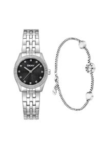 Quarzuhr DKNY "Logo Watch Set", silberfarben, schwarz, Armbanduhren, Damen, Quarzuhr, Armbanduhr, Damenuhr, Edelstahlarmband, Ideal auch als Geschenk