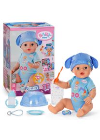 Babypuppe Baby Born "Jonas Click & Play 43cm", blau, Puppen, Baby, Babypuppe, mit Click-&-Play: H&auml;lt Fl&auml;schchen und L&ouml;ffel selbst - ohne Batterien