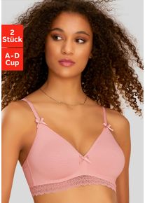 Bralette-BH, Damen, Gr. 85, Cup D, wei&szlig; (rose, wei&szlig;), Jersey, Obermaterial: 80% Baumwolle, 10% Elasthan, 10% Polyamid, PETITE FLEUR BY LASCANA, Basic, BHs Bralette-BH, ohne B&uuml;gel, mit Spitzenband, aus weicher Baumwolle, bequemer BH