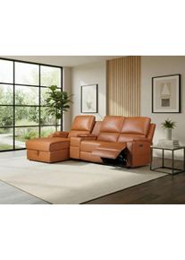 Ecksofa OTTO HOME "NAPORI Lederoptik, Multimediasofa, 3er Kinosessel XXL, L-Form", braun (cognac), B:240cm H:102cm T:155cm, Polyester 40% / Polyurethane 60%, Sofas, Ecksofa, Kinosofa, manuelle o. elektr. Relaxfunktion, Staufach, Getr&auml;nkehalter