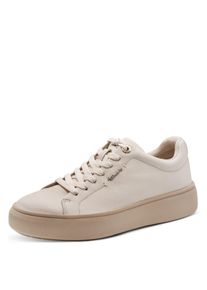 Plateausneaker Tamaris, Damen, Gr. 42, ivory, beige, Leder, unifarben, Basic, Schuhe Plateausneaker, Freizeitschuh, Halbschuh, Schn&uuml;rschuh mit Wechselfu&szlig;bett