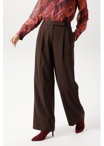 Anzughose Aniston CASUAL, Damen, Gr. 42, N-Gr, braun (dunkelbraun), Web, Obermaterial: 62% Polyester, 34% Viskose, 4% Elasthan, unifarben, l&auml;ssig geschnitten lang, Hosen Anzughose, mit Bundfalten