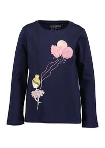Langarmshirt Blue Seven, M&auml;dchen, Gr. 98, blau (nachtblau), Single Jersey, Obermaterial: 100% Baumwolle, bedruckt, unifarben, Basic normal, Rundhals, Shirts Langarmshirt, Baumwolle, Wendepailletten, Glitzerdruck und T&uuml;ll-Applikation