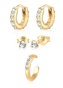 Ohrstecker-Set Elli "Ohrringe 3er Set 925 Silber, mit Kristallen von Swarovski" Gr. 10, gold, Ohrringe, Damen, 10, Silber 925 (Sterlingsilber), Ohrstecker-Set