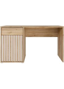 Schreibtisch FORTE "Soft Close und Vollauszug, viel Stauraum, in 2 Farben erh&auml;ltlich", braun (mauvella eiche, kashmir beige, mauvella eiche, mauvella eiche), B:130cm H:76cm T:60cm, Tische, Schreibtisch, B/H/T 130/76/60 cm/Schubkasten mit Vollauszug