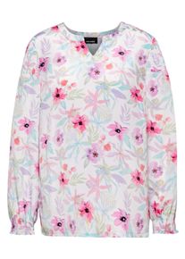 Druckbluse GOLDNER "Kurzgr&ouml;&szlig;e Druckbluse aus Polyester", Damen, Gr. 23, lila (wei&szlig;, flieder, gemustert), Obermaterial: 100% Polyester PES., normal, Sonstiges, Blusen Druckbluse, Ohne
