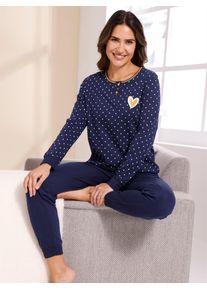 Schlafanzug, Damen, Gr. 40/42, marine, ecru, bedruckt, 100% Baumwolle, Homewear-Sets Schlafanzug