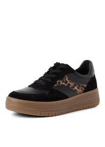 Plateausneaker Tamaris, Damen, Gr. 41, schwarz, leo, Leder, Lederimitat, unifarben mit Farbeinsatz, Basic, Schuhe Plateausneaker, Freizeitschuh, Plateausneaker im angesagtem Look