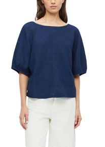 Kurzarmbluse s.Oliver, Damen, Gr. 40, blau, Denim/Jeans, Obermaterial: 100% Baumwolle, unifarben, l&auml;ssig geschnitten taillenlang, Rundhals, elastischer Bund, Blusen Kurzarmbluse, Kurze Sommerblue im Jeans-Look