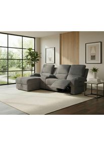 Ecksofa OTTO HOME "NAPORI Cord, Multimediasofa, 3er Kinosessel XXL, L-Form", grau (anthrazit), B:240cm H:102cm T:155cm, Polyester 93% / Nylon 7%, Sofas, Ecksofa, Kinosofa, manuelle o. elektr. Relaxfunktion, Staufach, Getr&auml;nkehalter