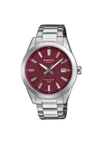 Quarzuhr CASIO EDIFICE, rot (edelstahlfarben, weinrot), Armbanduhren, Herren, Quarzuhr, Armbanduhr, Herrenuhr, Edelstahlarmband, analog, Tag, Neo-Display