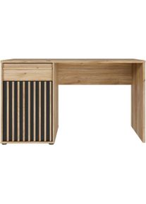 Schreibtisch FORTE "Soft Close und Vollauszug, viel Stauraum, in 2 Farben erh&auml;ltlich", braun (mauvella eiche, schwarz, mauvella eiche, mauvella eiche), B:130cm H:76cm T:60cm, Tische, Schreibtisch