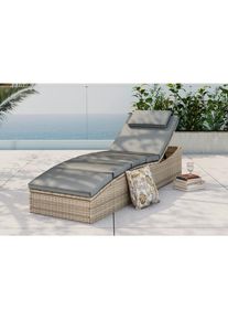 Ambia Garden Gartenliege, Grau, Metall, Kunststoff, Textil, F&uuml;llung: Polyester,Polyester, 190x80x60 cm, R&uuml;ckenlehne verstellbar, Gartenm&ouml;bel, Gartenliegen, Sonnenliegen