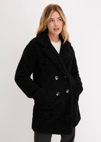 bonprix Kurzmantel, schwarz, Gr.50, Kuschelliger Kurzmantel in Wolloptik mit zweireihiger Knopfleiste