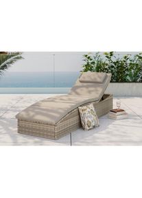 Ambia Garden Gartenliege, Beige, Metall, Textil, Kunststoff, F&uuml;llung: Polyester, 190x80x60 cm, R&uuml;ckenlehne verstellbar, Gartenm&ouml;bel, Gartenliegen, Sonnenliegen