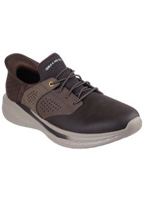 Slip-On Sneaker Skechers "SLADE", Herren, Gr. 48,5, braun (braun, dunkelbraun), Leder, Synthetik, Textil, Schuhe Slip-On Sneaker, Komfortschuh mit komfortablem Heel Pillow&trade; Fersenkissen