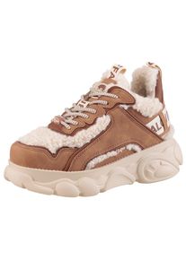 Plateausneaker Buffalo "CLD CHAI WARM", Damen, Gr. 40, braun (hellbeige, braun), Nubuklederimitat, Textil, Schuhe Plateausneaker, High Top Sneaker, Schn&uuml;rboots, Winterboots mit Memory Foam