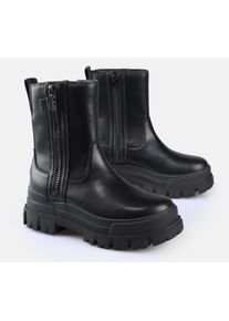 Bikerboots Buffalo "Aspha Bootie Zip", Damen, Gr. 42, schwarz, Lederimitat, Schuhe Bikerboots, Plateauboots, Stiefelette mit Memory Foam Innensohle
