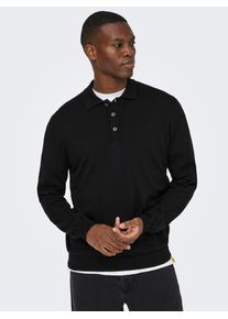 Only & Sons Polokragenpullover ONLY & SONS "ONSLOUI REG 12 LS MEL POLO KNIT", Herren, Gr. M, schwarz, Strick, Obermaterial: 60% Baumwolle, 20% Nylon, 20% Viskose, unifarben, regular fit normal, Rippb&uuml;ndchen, Pullover Polokragenpullover