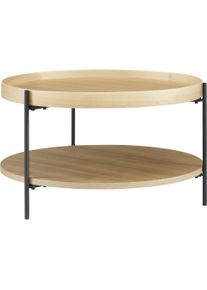 Couchtisch Salesfever "Chicago mit 2 Ablagefl&auml;chen &ndash; moderner Design-Coffee-Table", beige (natur, schwarz, schwarz, eiche, dekor), B:69cm H:39cm T:69cm, MDF mit Eschenholzfurnier, Metall, Tische, Couchtisch, Stilvoller Wohnzimmertisch mit Stauraum, Holz & Metall