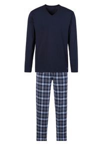 Pyjama s.Oliver, Jungen, Gr. 60/62, blau (marine, kariert), Single Jersey, Obermaterial: 100% Baumwolle, kariert, Basic, bequem lang, V-Ausschnitt, abgesteppte Kante, Homewear-Sets Pyjama, mit Karo-Hose