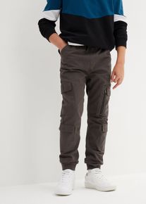 bonprix Pantaloni cargo Regular Fit, cu elastic și șiret &icirc;n talie, din bumbac 100%, gri, 164
