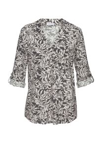 Schlupfbluse Lascana, Damen, Gr. 46, schwarz, creme bedruckt, Web, Obermaterial: 100% Viskose, bedruckt, figurumspielend h&uuml;ftlang, V-Ausschnitt, mit Riegel, Blusen Schlupfbluse, mit Alloverdruck und 3/4-&Auml;rmeln, elegante Damenbluse