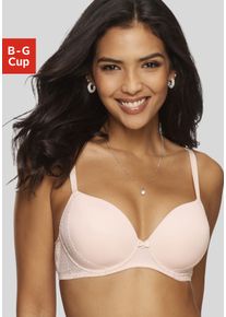 Schalen-BH Lascana "B&uuml;gel-BH, T-Shirt-BH", Damen, Gr. 90, Cup C, beige (puder), Microtouch, Obermaterial: 71% Polyamid, 16% Polyester, 13% Elasthan, BHs Schalen-BH, mit dekorativer Spitze am Cup & h&uuml;bschen Ziertr&auml;gern, Dessous
