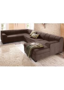 Wohnlandschaft Home Affaire "Falk klare Linien, zeitlos und komfortabel, U-Form", braun (mocca), B:320cm H:77cm T:90cm, Luxus-Microfaser (100% Polyester);Microfaser PRIMABELLE (100% Polyester);Microfaser in Antiklederoptik (100% Polyester), Sofas, Wohnlandschaft, mit Federkern und wahlweise mit Bettfunktion