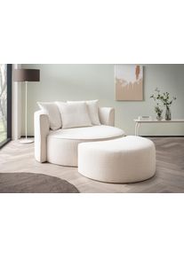 XXL-Sessel "ISALIE, Rundsessel mit Hocker, Lesesessel, Loveseat, Big-Sessel", beige (creme), B:153cm H:98cm T:208cm, LeGer Home by Lena Gercke, Sessel, XXL-Sessel, trendige Stoffe, 3 Zierkissen, gro&szlig;e Sitzfl&auml;che, Cord, Samt, Boucl&eacute;