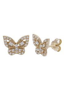 Paar Ohrstecker Firetti "Schmuck Geschenk Silber 925 Ohrschmuck Ohrringe Schmetterling", gelbgoldfarben, kristallwei&szlig;, kristallwei&szlig;, Ohrringe, Damen, Silber 925 (Sterlingsilber), Paar Ohrstecker, mit Zirkonia (synth.)
