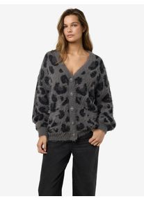 Strickjacke Noisy may "NMFLYNN L/S V-NECK KNIT CARDIGAN NOOS", Damen, Gr. L, charcoal gray pattern:leo, Strick, Obermaterial: 80% Nylon, 20% Polyacryl, gemustert, h&uuml;ftbedeckend, V-Ausschnitt, Strickjacken Strickjacke, Materialmix, loose fit