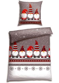 Bettw&auml;sche Schiesser "Wichtel aus weicher Baumwolle mit coolem Winter-Print", grau, B/L: 135cm x 200cm, 1 Stk., 1 Stk., Feinbiber, B/L: 80cm x 80cm, 2 Stk., Feinbiber, Obermaterial: 100% Baumwolle, Bettw&auml;sche, Bettw&auml;sche, MADE IN GREEN by OEKO-TEX-zertifiziert