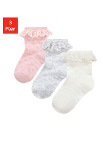 H.I.S. Socken H.I.S, M&auml;dchen, Gr. 19-22, rosa (1x grau melange, 1x rosa, 1x ecru), Baumwollmischung, elastisch, Socken Socken, mit feinem Ajour Strickmuster und kleiner R&uuml;sche