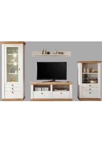 Wohnwand Home Affaire "Cremona", wei&szlig; (pinie wei&szlig;, wotan eiche dekor), B:376cm H:170cm T:52cm, Holzwerkstoff, Kastenm&ouml;bel-Sets, Wohnwand