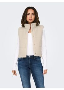 Pl&uuml;schweste Only "ONLSANDRA TEDDY WAISTCOAT LIFE OTW NOOS", Damen, Gr. S, beige (pumice stone), Pl&uuml;sch, Obermaterial: 100% Polyester, unifarben, regular fit h&uuml;ftlang, Westen Pl&uuml;schweste, Kunstfaser