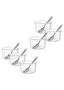 Schale Leonardo "VETRO, &Oslash; 9 cm, 6 Schalen + 6 Eisl&ouml;ffel", transparent, H:5,5cm &Oslash;:9,3cm, Glas, Sch&uuml;sseln, Schale, sp&uuml;lmaschinengeeignet