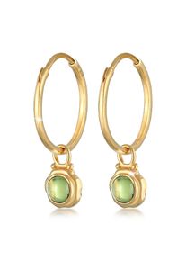 Paar Creolen Elli Premium "Ohrringe Creolen Peridot Anh&auml;nger Gr&uuml;n 925 Silber" Gr. 15, gold, Ohrringe, Damen, 15,mit Stein, Silber 925 (Sterlingsilber), Paar Creolen