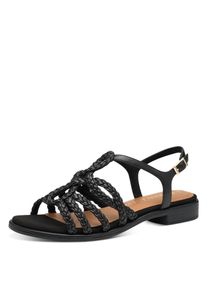 Sandalette Marco Tozzi, Damen, Gr. 38, schwarz, Lederimitat, Flechtoptik, unifarben, Schuhe Sandalette, Blockabsatz, Sommerschuh mit modischen Flechtriemchen