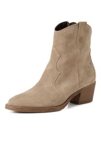 Cowboy Stiefelette Tamaris, Damen, Gr. 40, beige, Veloursleder, aufgeraut, unifarben, Schuhe Cowboy Stiefelette, Blockabsatz, Festival, Western-Boots mit modischen N&auml;hten