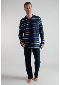 G&ouml;tzburg Pyjama G&Ouml;TZBURG, Herren, Gr. 58, blau, dunkel, ringel, Single Jersey, Obermaterial: 100% Baumwolle, Homewear-Sets Pyjama