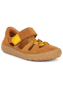 Sandale froddo "Barfu&szlig;schuh", M&auml;dchen, Gr. 32, braun (braun, gelb), Veloursleder, kontrastfarbene Details, Schuhe Sandale, Sommerschuh, Klettschuh, Sandale mit Klettverschluss