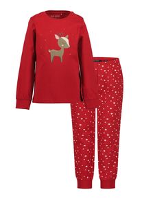 Schlafanzug Blue Seven, M&auml;dchen, Gr. 128/134, rot (hoch rot), Jersey, Obermaterial: 100% Baumwolle, bedruckt, unifarben, Basic lang, Rundhals, Homewear-Sets Schlafanzug, Baumwolle
