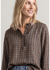 Langarmbluse Street One, Damen, Gr. 40, silk braun, Web, Obermaterial: 50% Modal, 50% Viskose, kariert, l&auml;ssig geschnitten h&uuml;ftbedeckend, Rundhals, 1-Knopf-Manschette, Blusen Langarmbluse, Karierte Bluse mit R&uuml;schendetails