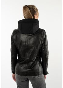 Lederjacke Mauritius "MWIvara", Damen, Gr. XXXL(46), schwarz, Obermaterial: 100% Schafsleder. Futter: 100% Polyester. Kapuze: 100% Nylon. &Auml;rmelfutter: 100% Polyester, unifarben, regular fit h&uuml;ftbedeckend, mit Druckknopf, Jacken Lederjacke, mit abnehmbarer Kapuze