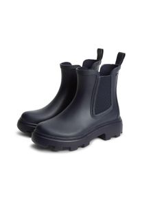 Chelseaboots Tommy Hilfiger "RUBBER FLAG CLEATED RAINBOOT", Damen, Gr. 39, blau (dunkelblau), Elastischer Einsatz, Gummi, kontrastfarbene Details, unifarben, Schuhe Chelseaboots, Stiefelette, Rainboots mit beidseitigem Stretcheinsatz