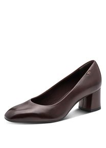 Pumps Tamaris, Damen, Gr. 35, dunkelbraun, Leder, clean, gepflegt, leicht gl&auml;nzend, festlich, Schuhe Pumps, Blockabsatz, Abendschuh, Businesschuh in modischer Karreeform